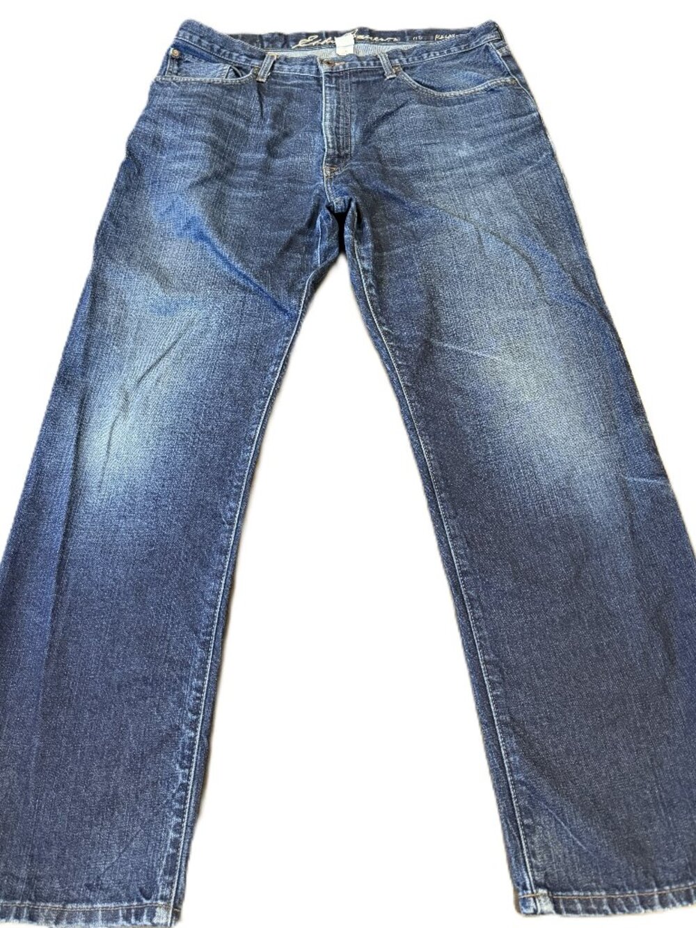 Eddie Bauer Men's Relaxed Fit Dark Wash Jeans Size 38x32 Stretch Denim